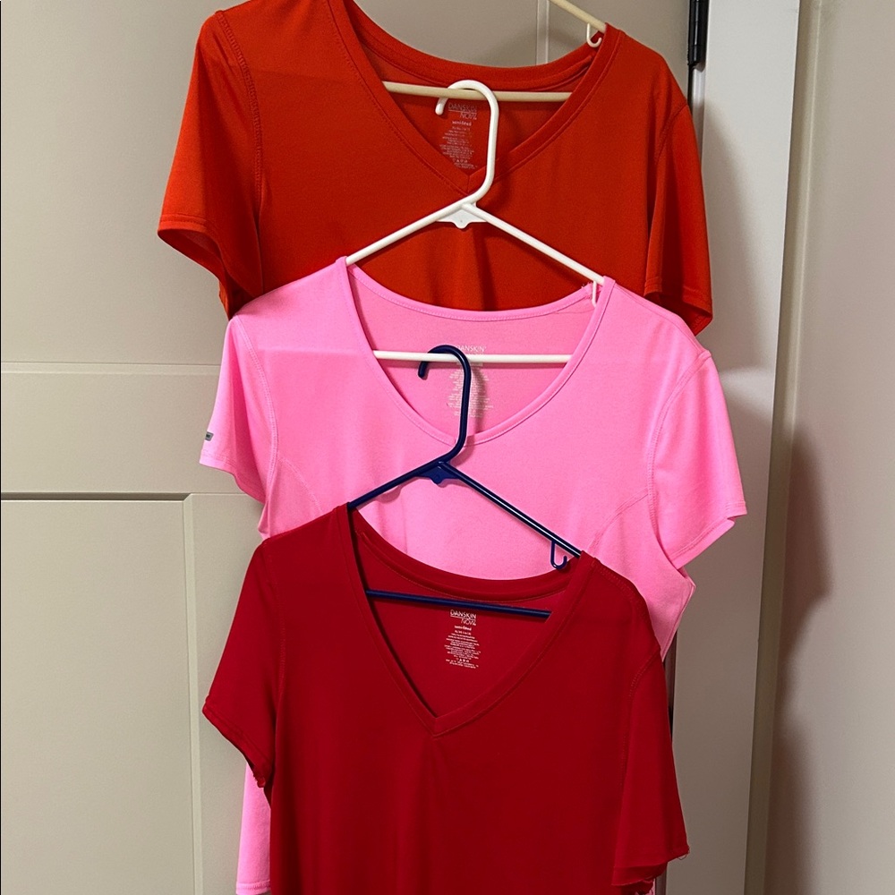 Danskin Now Women's V-Neck Tops - Red, Pink, Orange